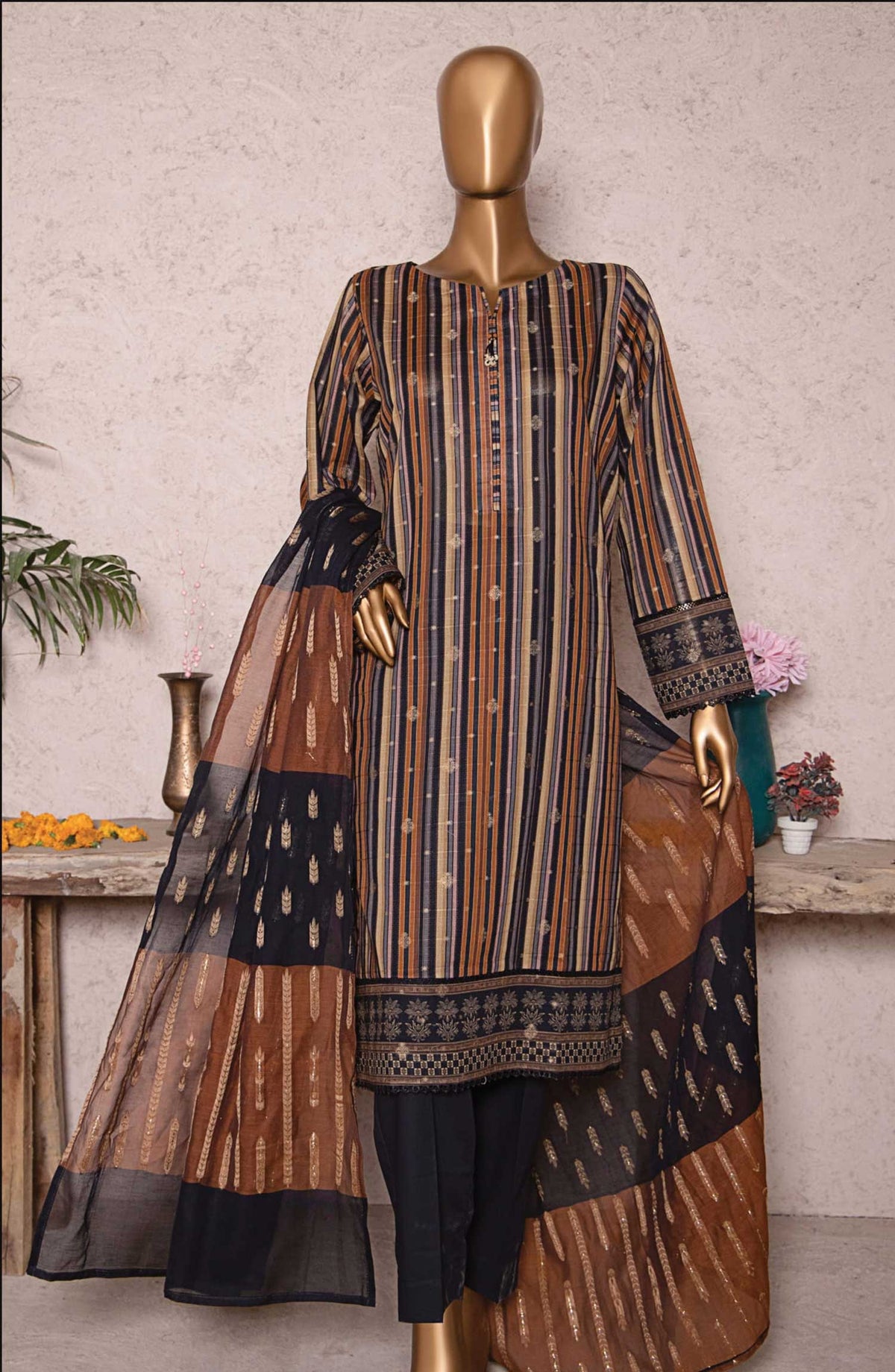 HZ Textile Printed Jacquard Unstitched 3 Piece - TJS-1205 - HZ25TJ - Black - Winter Collection