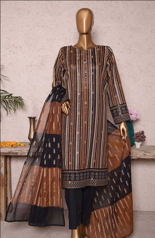 HZ Textile Printed Jacquard Unstitched 3 Piece - TJS-1205 - HZ25TJ - Black - Winter Collection
