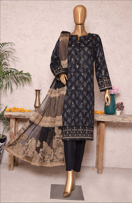 HZ Textile Printed Jacquard Unstitched 3 Piece - TJS-1206 - HZ25TJ - Black - Winter Collection