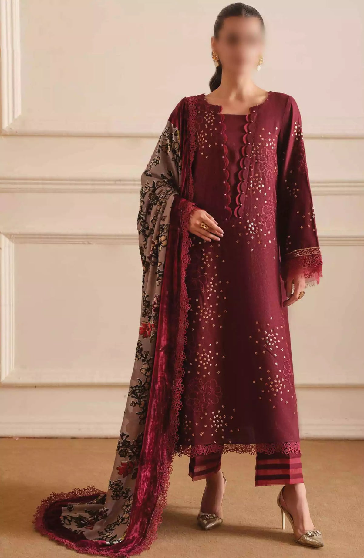 Tehzeeb Embroidered Leather Peach Collection - TL-305