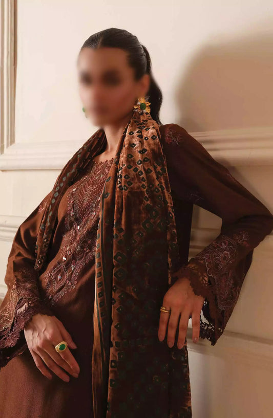 Tehzeeb Embroidered Leather Peach Collection - TL-306