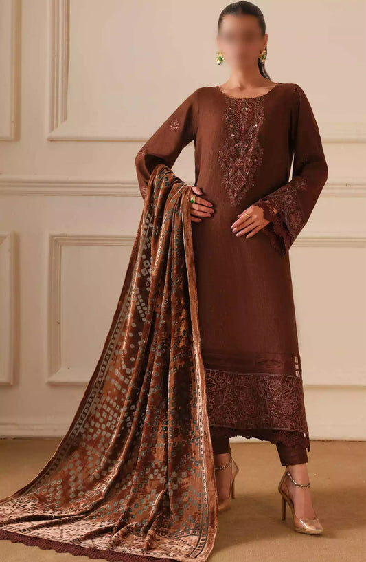 Tehzeeb Embroidered Leather Peach Collection - TL-306