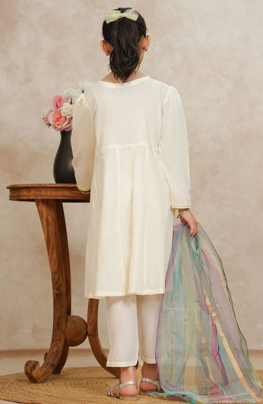 Tiny Tales by Amna Khadija Chikankari Lawn Stitched 3 Piece Suit - TTKP-01 - AM25TTKP - Off White - Girls Collection