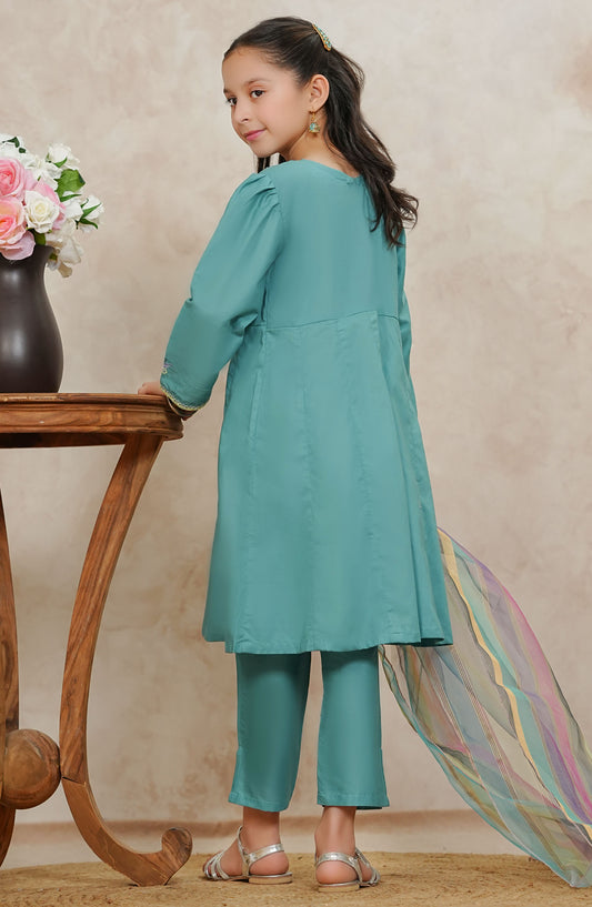 Tiny Tales by Amna Khadija Chikankari Lawn Stitched 3 Piece Suit - TTKP-02 - AM25TTKP - Blue - Girls Collection
