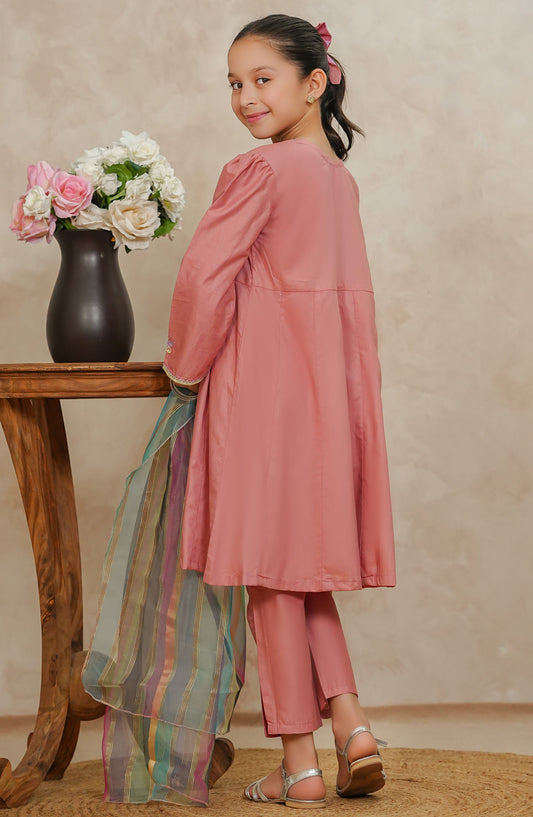 Tiny Tales by Amna Khadija Chikankari Lawn Stitched 3 Piece Suit - TTKP-03 - AM25TTKP - Pink - Girls Collection