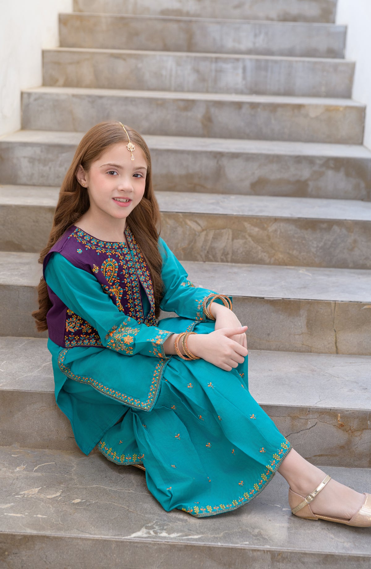 Fresh Birds Embroidered Cotton Lawn Stitched 3 Piece Suit - Ujala - FBR26FS - Teal - Festive Girls Collection