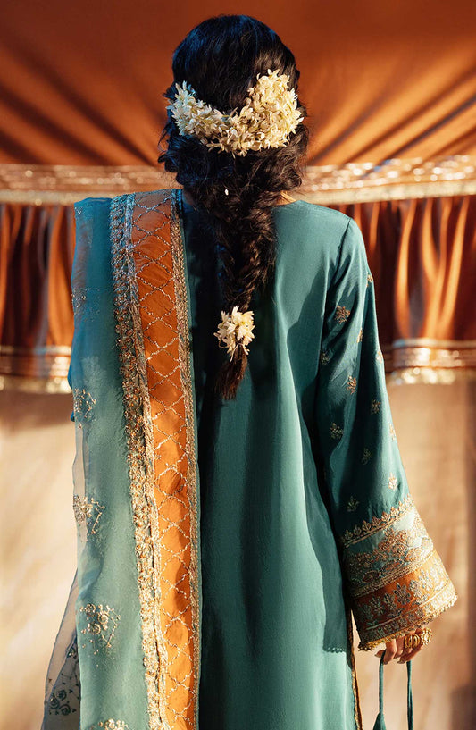 AJR Embroidered Silk Unstitched 3 Piece - Ulfat - AJR25S - Sea Green - Wedding Collection