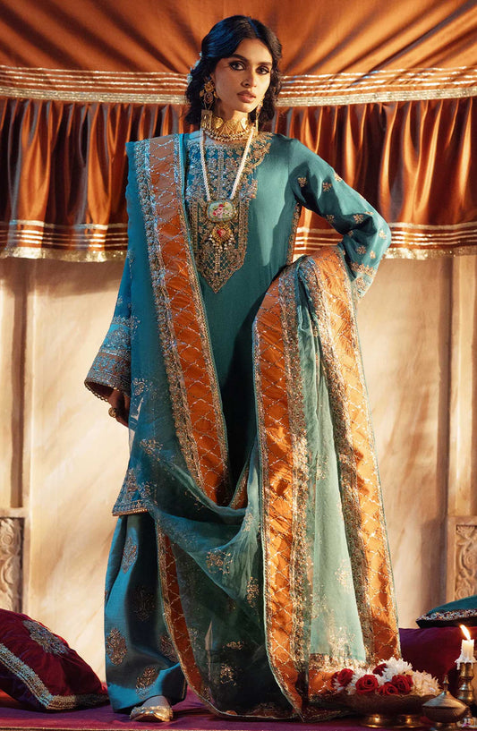 AJR Embroidered Silk Unstitched 3 Piece - Ulfat - AJR25S - Sea Green - Wedding Collection