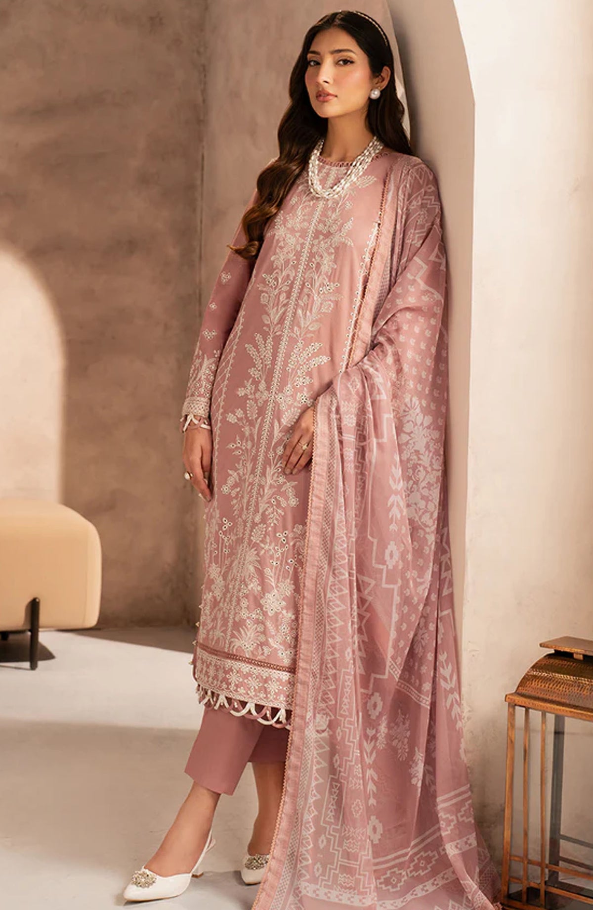 Zarif Embroidered Lawn Unstitched 3 Piece Suit - UNST-LWN-07 ANEEMA - ZF25CL - Pink - Summer Collection
