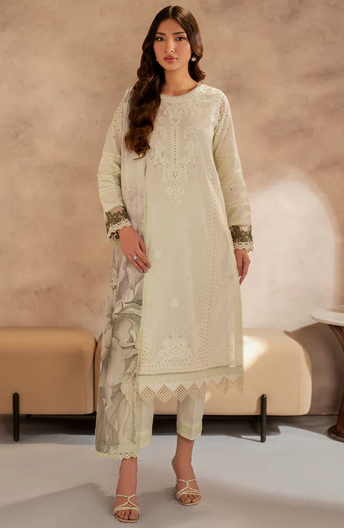 Zarif Embroidered Lawn Unstitched 3 Piece Suit - UNST-LWN-08 ROOHAL - ZF25CL - White - Summer Collection
