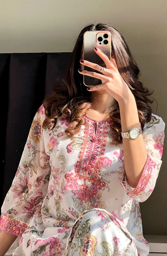 Pret Diaries Embroidered Chiffon Stitched 2 Piece - 50168 - PD25WC - White - Winter Collection