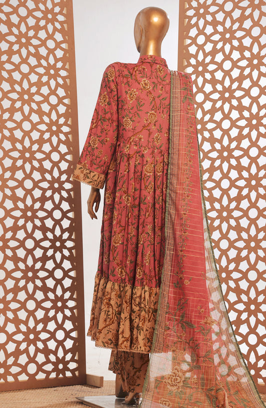 Bin Saeed Printed Lawn Stitched 3 Piece Frock - D-10 - BS25PPFC - Pink - Summer Collection