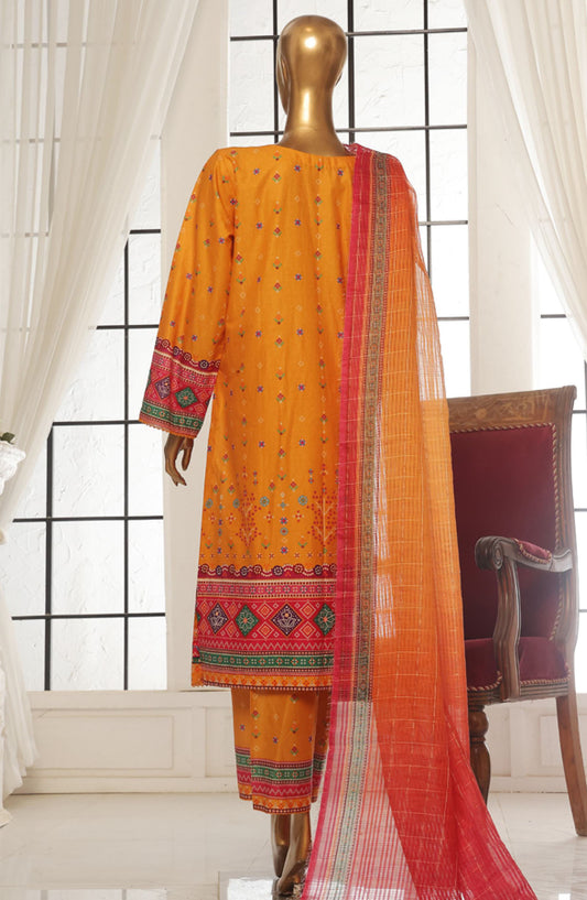 Bin Saeed Printed Lawn Stitched 3 Piece Suit - SM-113 - BS25EPLV2 - Mustard - Summer Collection