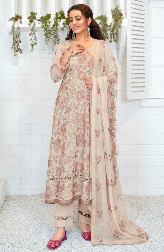 Threads N Weaves Embroidered Lawn Unstitched 3 Piece Suit - L23110 - TNW25CL - Beige - Summer Collection