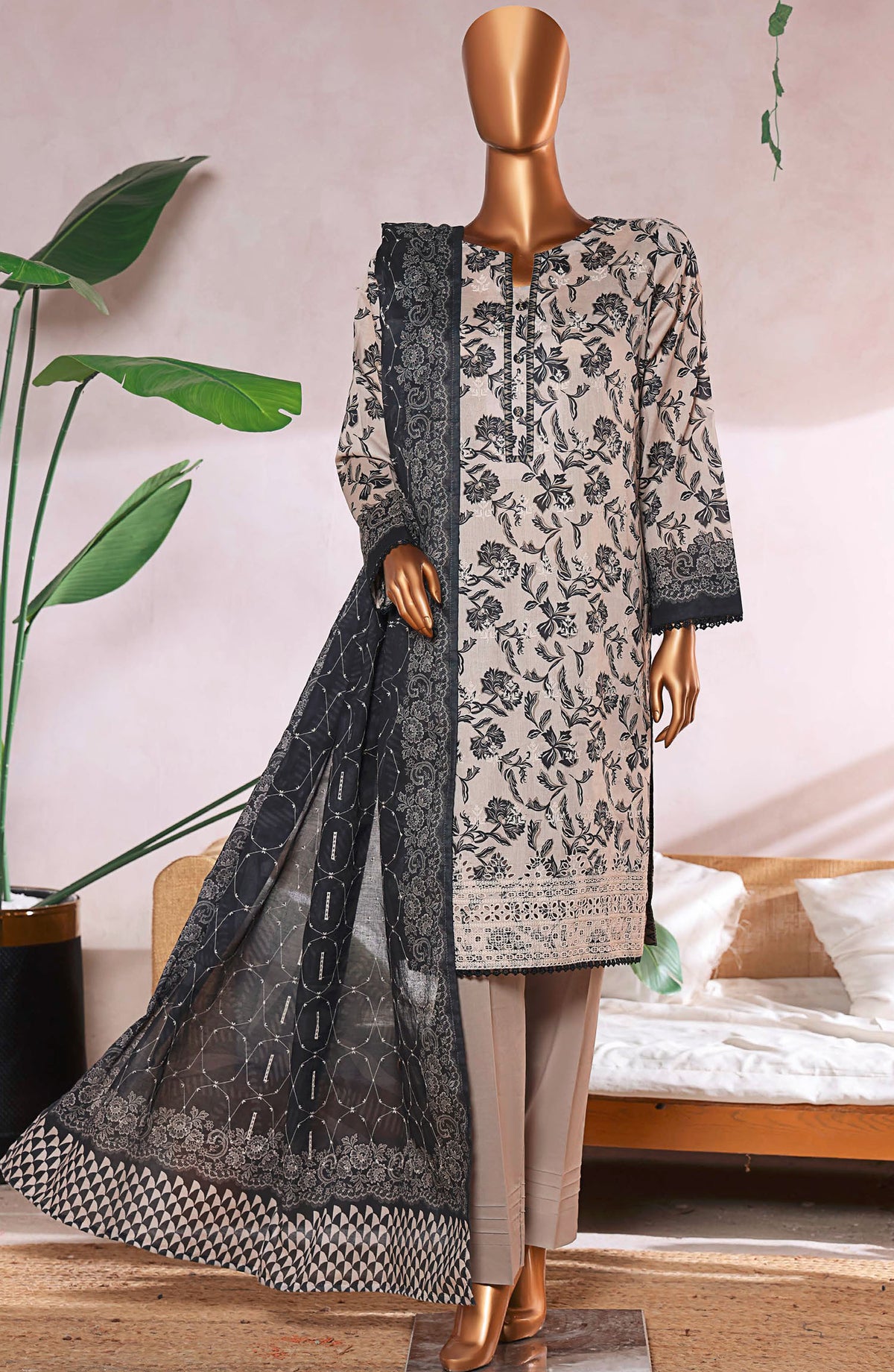 Elite by HZ Textile Chikankari Lawn Unstitched 3 Piece Suit - ELC-235 - HZ25ECL - Grey - Summer Collection