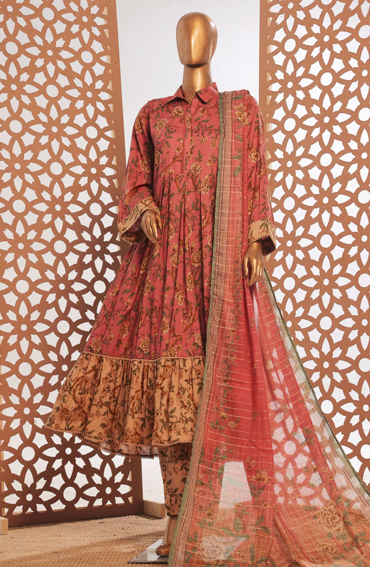Bin Saeed Printed Lawn Stitched 3 Piece Frock - D-10 - BS25PPFC - Pink - Summer Collection