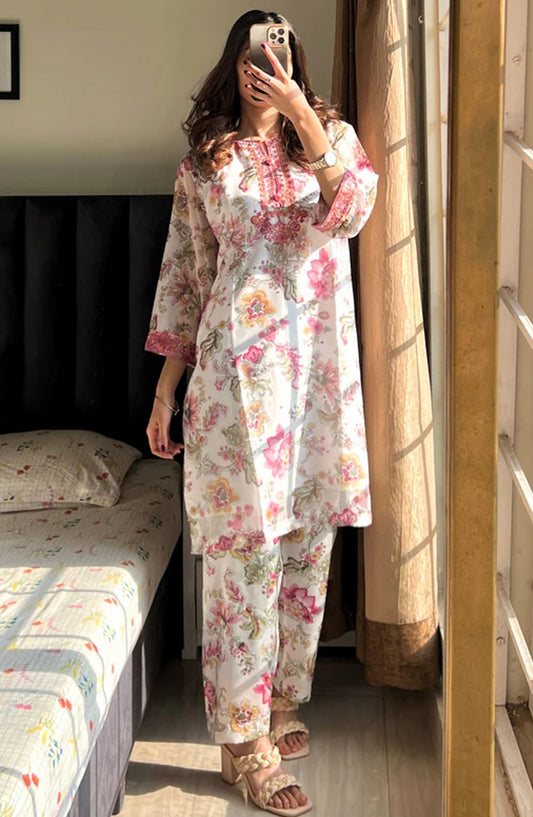 Pret Diaries Embroidered Chiffon Stitched 2 Piece - 50168 - PD25WC - White - Winter Collection