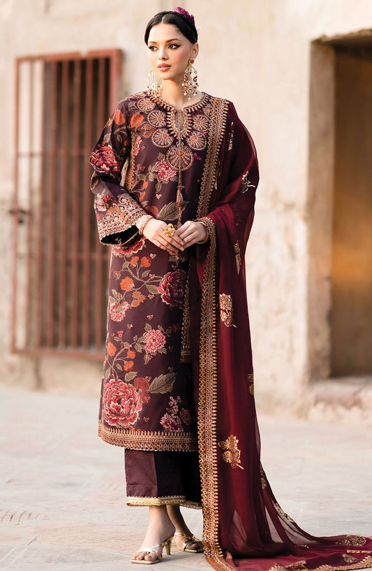 Rumi by Xenia Embroidered Rawsilk Unstitched 3 Piece Suit - D-12 Fareedan - XF25RF - Brown - Wedding Collection