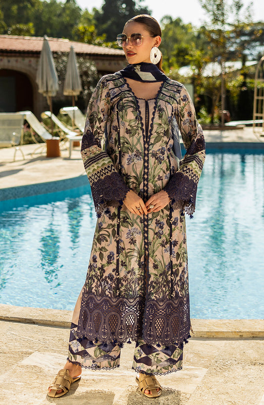Elaf Chikankari Lawn Unstitched 3 Piece Suit - E L K - 0 8 B Azzurro - EL25PC - Off White - Summer Collection