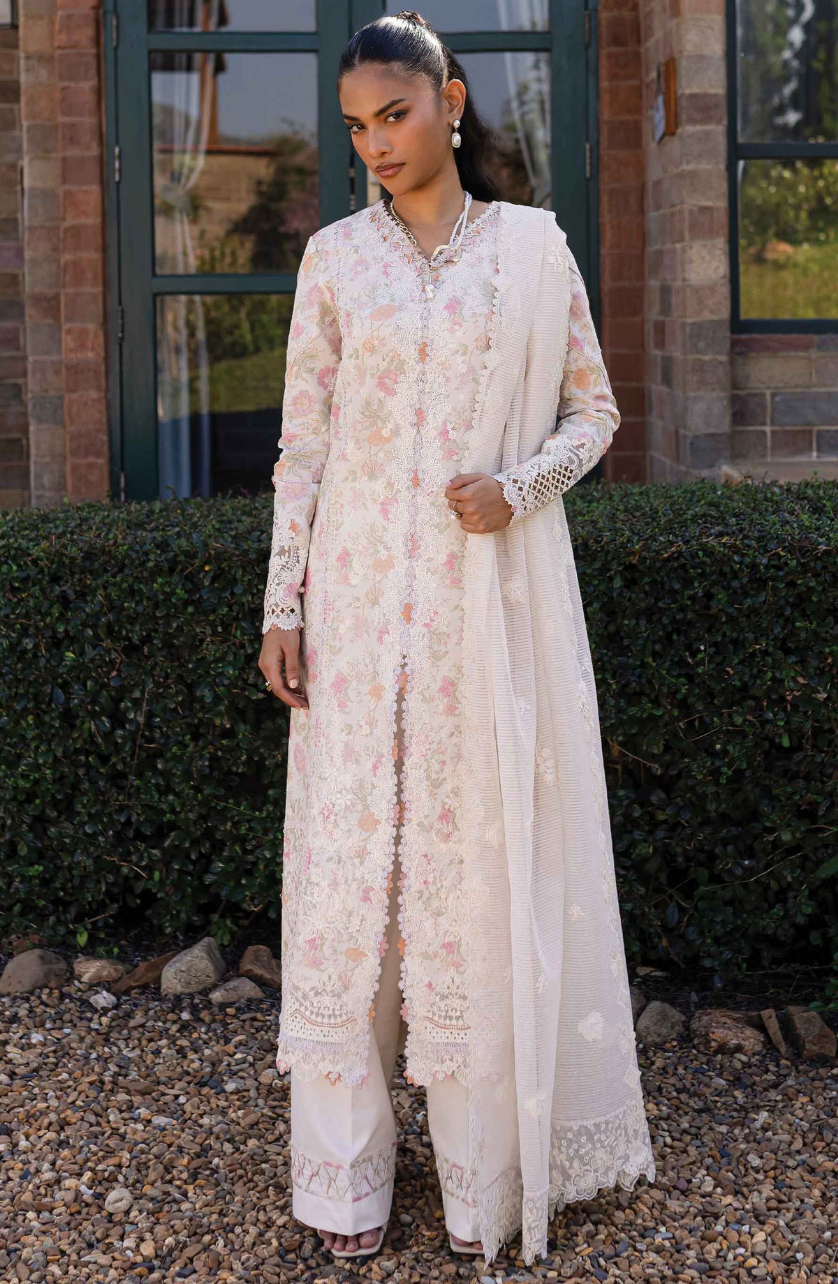 Qline by Qalamkar Embroidered Lawn Unstitched 3 Piece Suit - QM-18 Feeha - Q25QL - White - Summer Collection