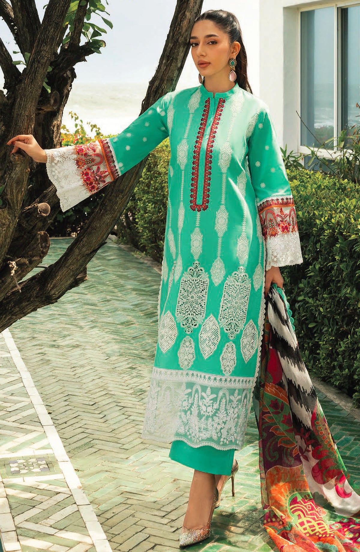 Zainab Chottani Chikankari Lawn Unstitched 3 Piece Suit - D-12B Rayne - ZBC25CL - Sea Green - Summer Collection