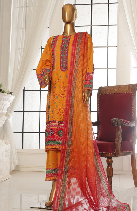 Bin Saeed Printed Lawn Stitched 3 Piece Suit - SM-113 - BS25EPLV2 - Mustard - Summer Collection