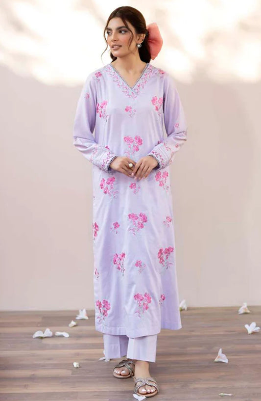 La Rosaa Embroidered Lawn Stitched 2 Piece Suit - LSS-24-01 Lilac - LRS25BSP - Lilac - Casual Collection