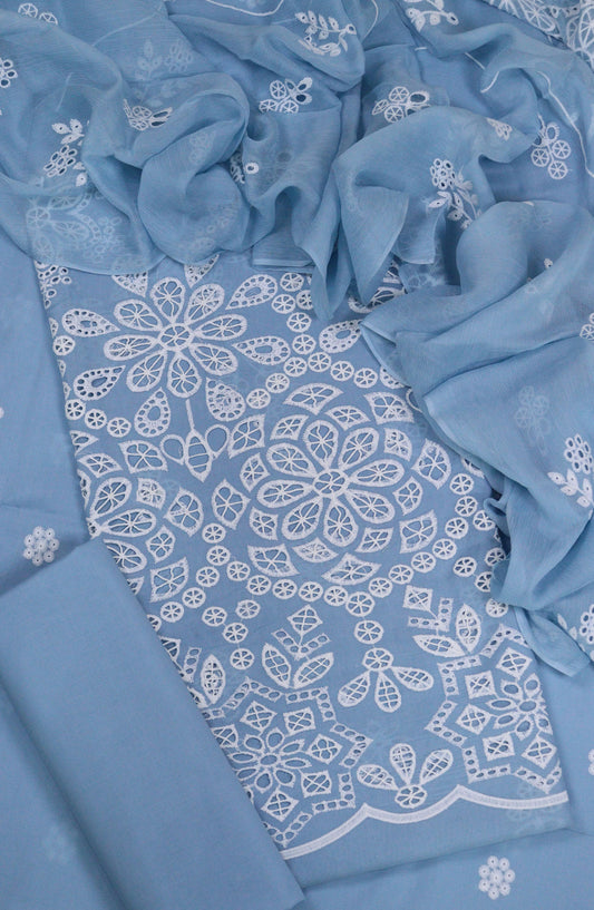 Amna Khadija Chikankari Lawn Unstitched 3 Piece Suit - D-04 - AM25ECL - Blue - Summer Collection