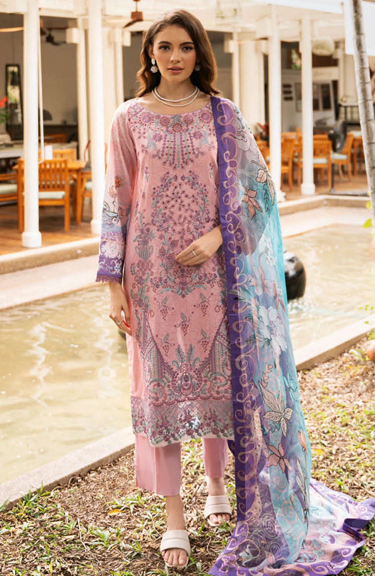 Riwayat by Ramsha Embroidered Lawn Unstitched 3 Piece Suit - Y-1111 - R25RLV11 - Pink - Summer Collection