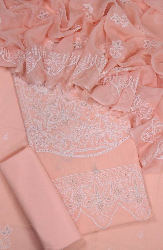 Amna Khadija Chikankari Lawn Unstitched 3 Piece Suit - D-03 - AM25ECL - Peach - Summer Collection