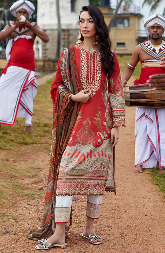 Saffira by Gulaal Chikankari Lawn Unstitched 3 Piece Suit - S-12 Zhuri - GUL25SL - Red - Summer Collection