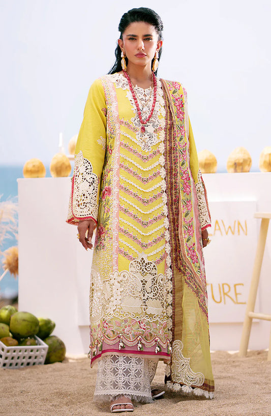 Dastan by AJR Embroidered Lawn Unstitched 3 Piece - Sunset - AJR25DL - Yellow - Summer Collection