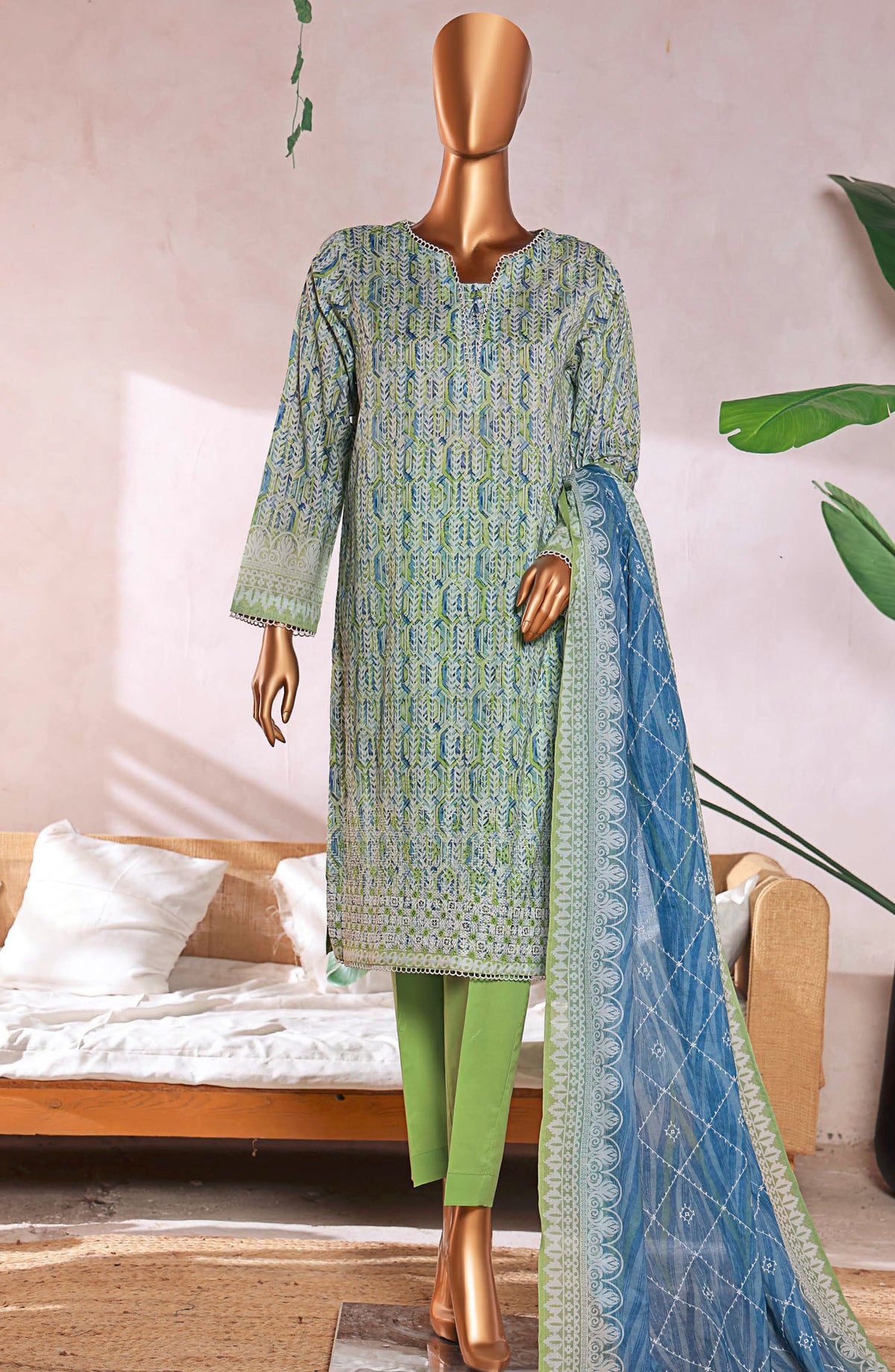 Elite by HZ Textile Chikankari Lawn Unstitched 3 Piece Suit - ELC-234 - HZ25ECL - Green - Summer Collection