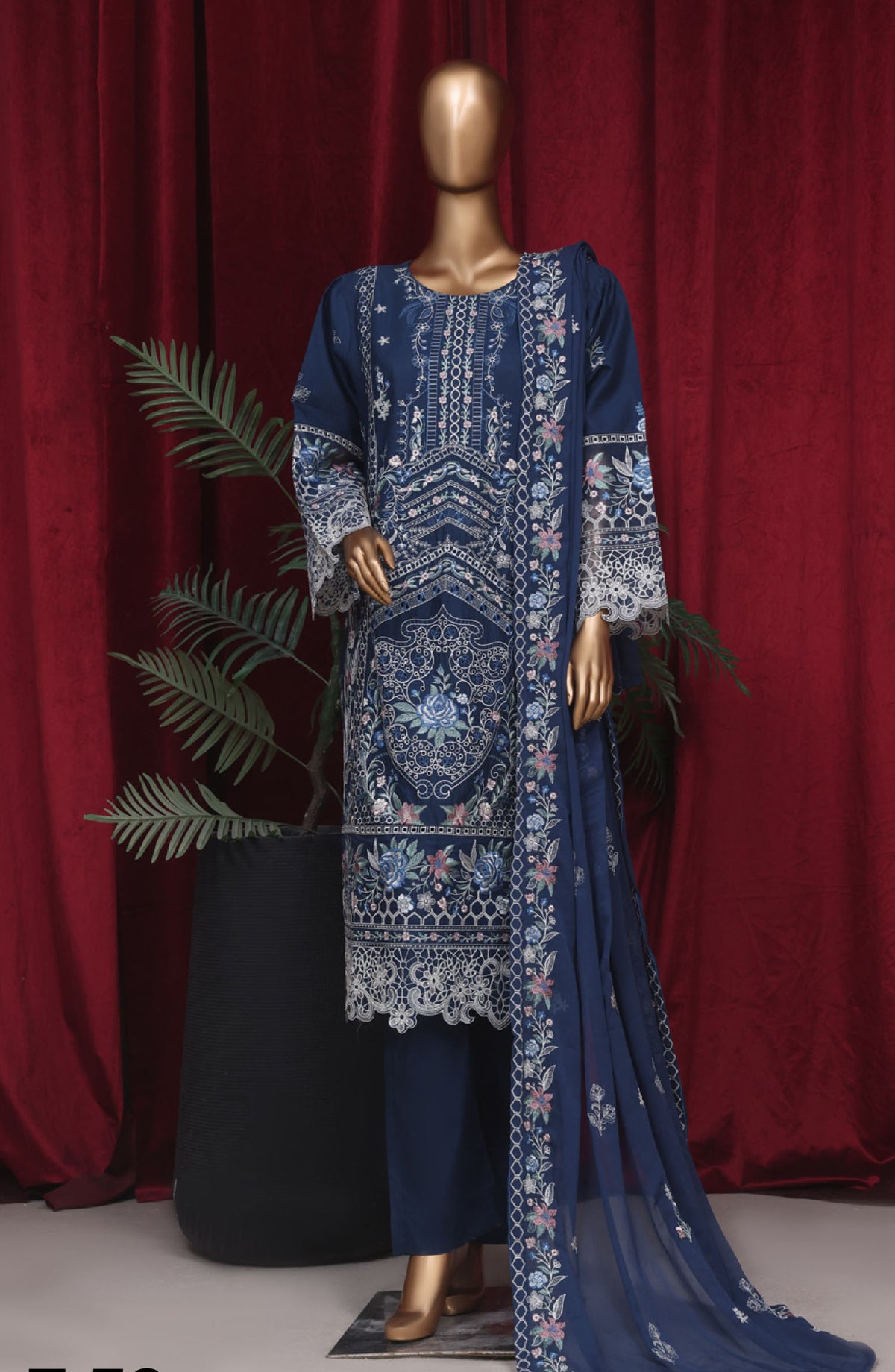 Bin Saeed Embroidered Lawn Stitched 3 Piece Suit - LF59 - BS25LF - Blue - Summer Collection