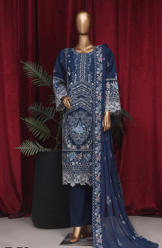 Bin Saeed Embroidered Lawn Stitched 3 Piece Suit - LF59 - BS25LF - Blue - Summer Collection