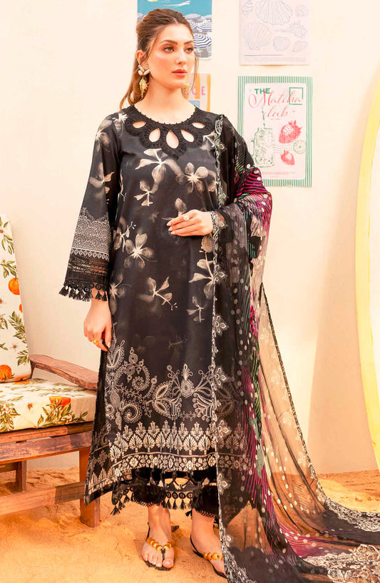 Gardenia by Nureh Embroidered Lawn Unstitched 3 Piece Suit - NSG - 185 - NU25GCL - Black - Summer Collection