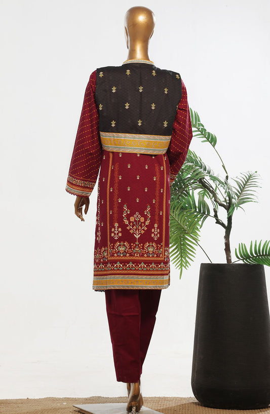 Bin Saeed Embroidered Lawn Stitched 3 Piece Suit - D-05 - BS25ECL - Maroon - Summer Collection