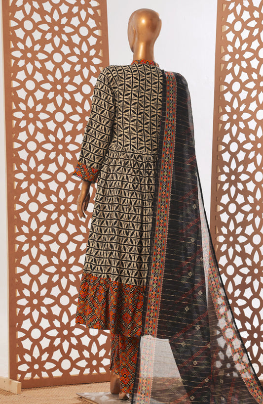 Bin Saeed Printed Lawn Stitched 3 Piece Frock - D-08 - BS25PPFC - Black - Summer Collection