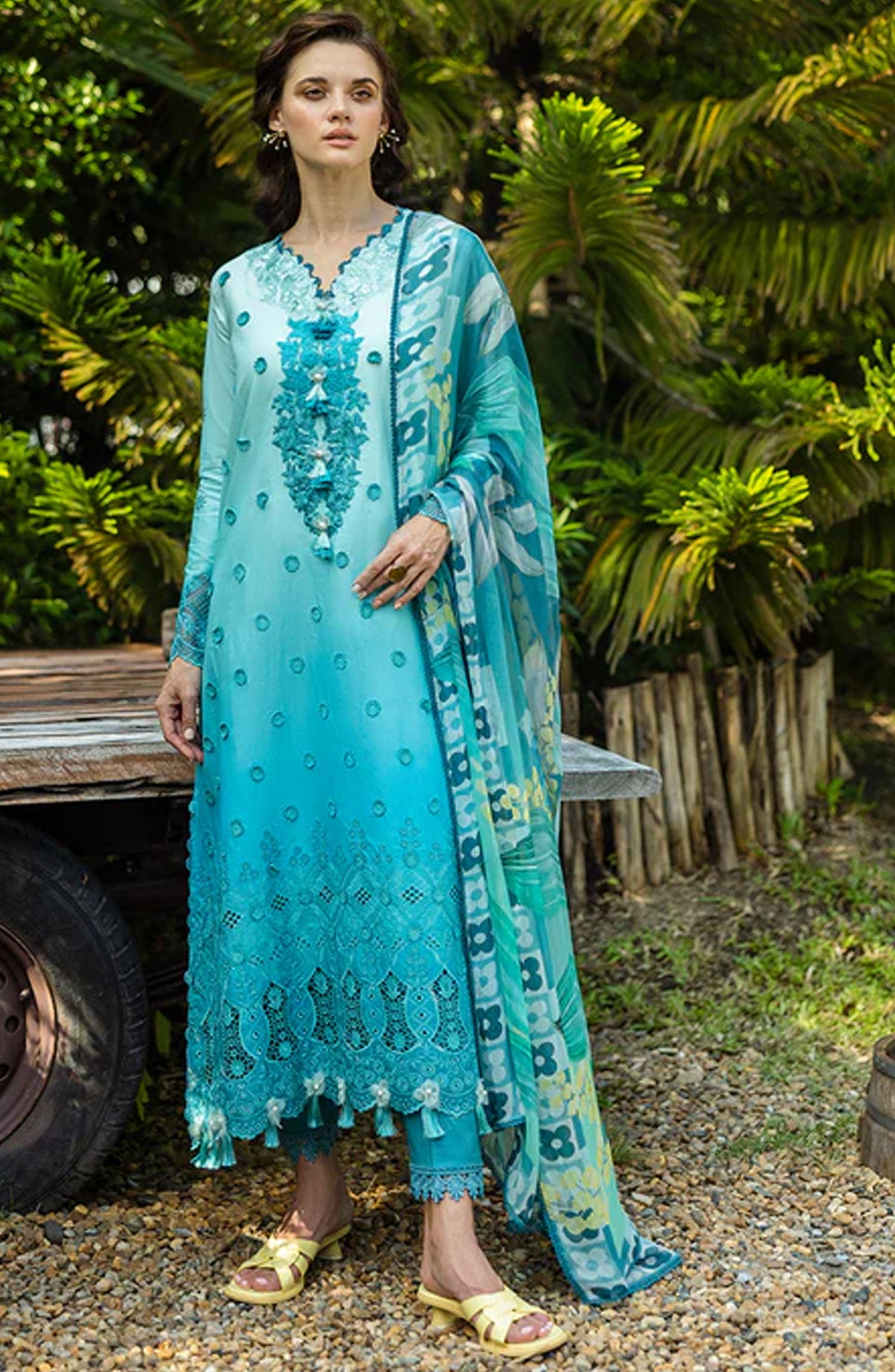 Mushq Chikankari Lawn Unstitched 3 Piece Suit - Amore - MQ25SOC - Blue - Summer Collection