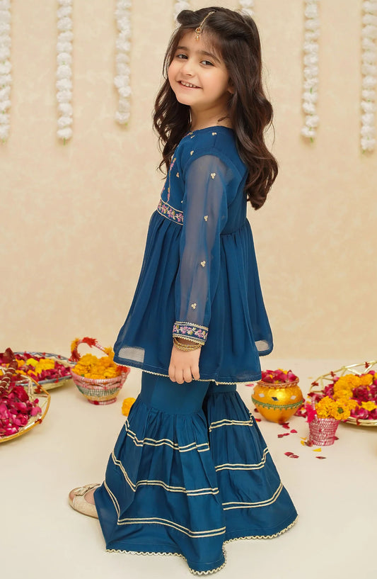 Gulzar by Modest Festive Chiffon Stitched 3 Piece Suit - 9250 - MOD25G - Blue - Girls Collection