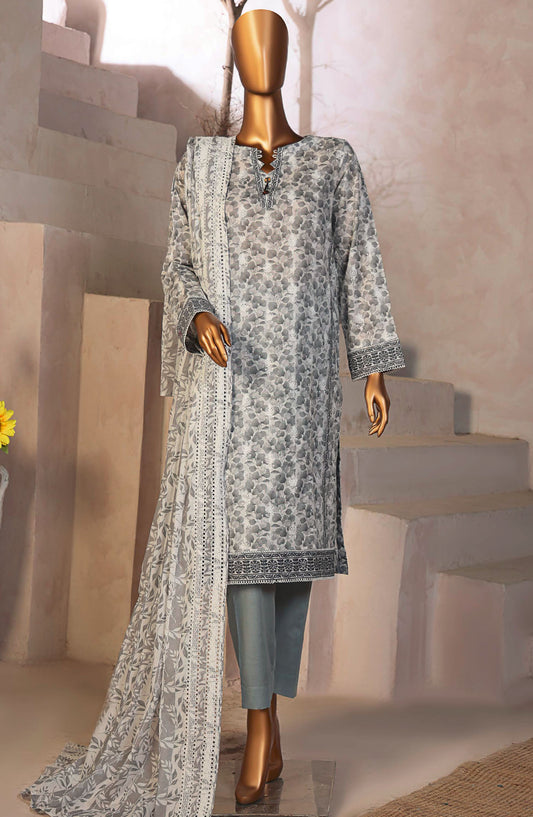 HZ Textile Embroidered Lawn Unstitched 3 Piece Suit - DEC-995 - HZ25EDK - Grey - Summer Collection
