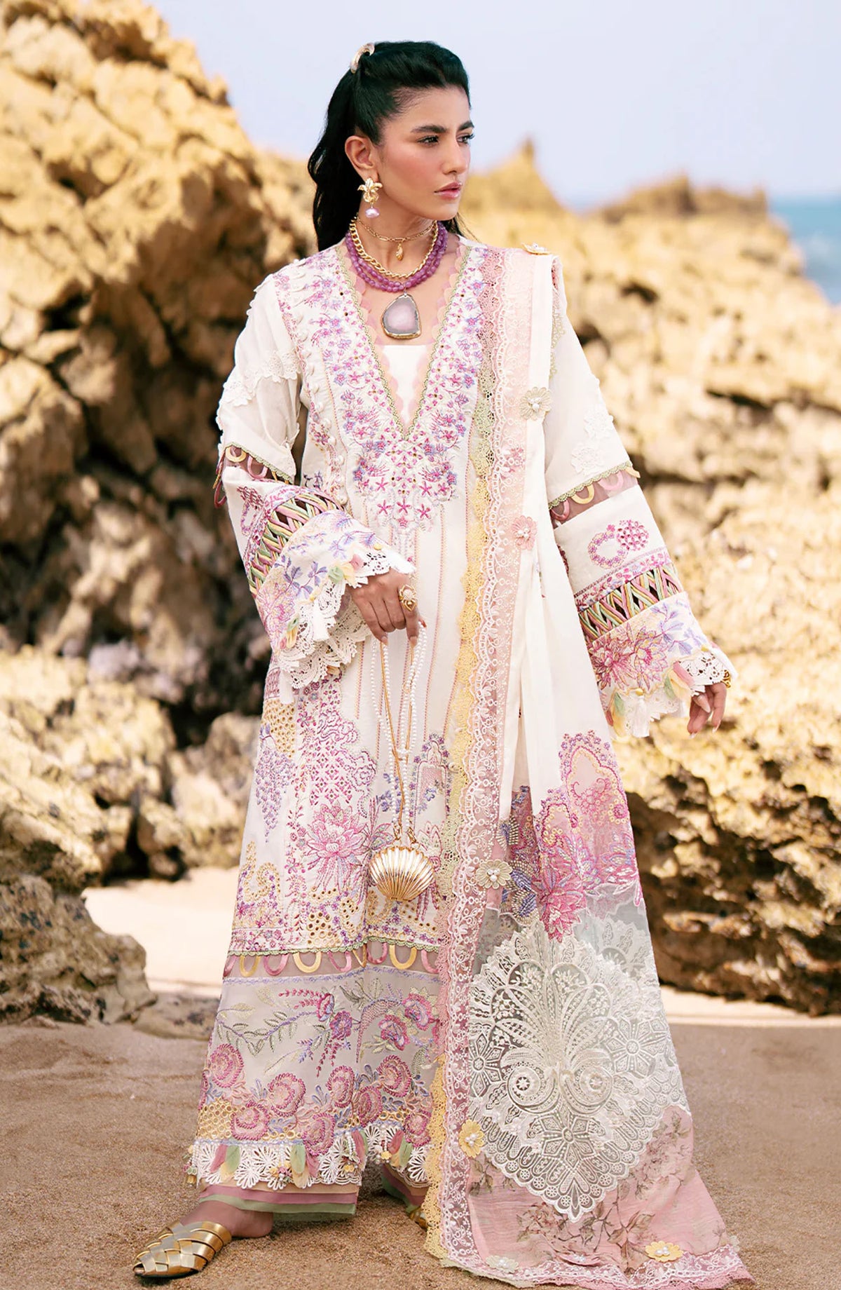 Dastan by AJR Embroidered Lawn Unstitched 3 Piece - Muse - AJR25DL - Off White - Summer Collection