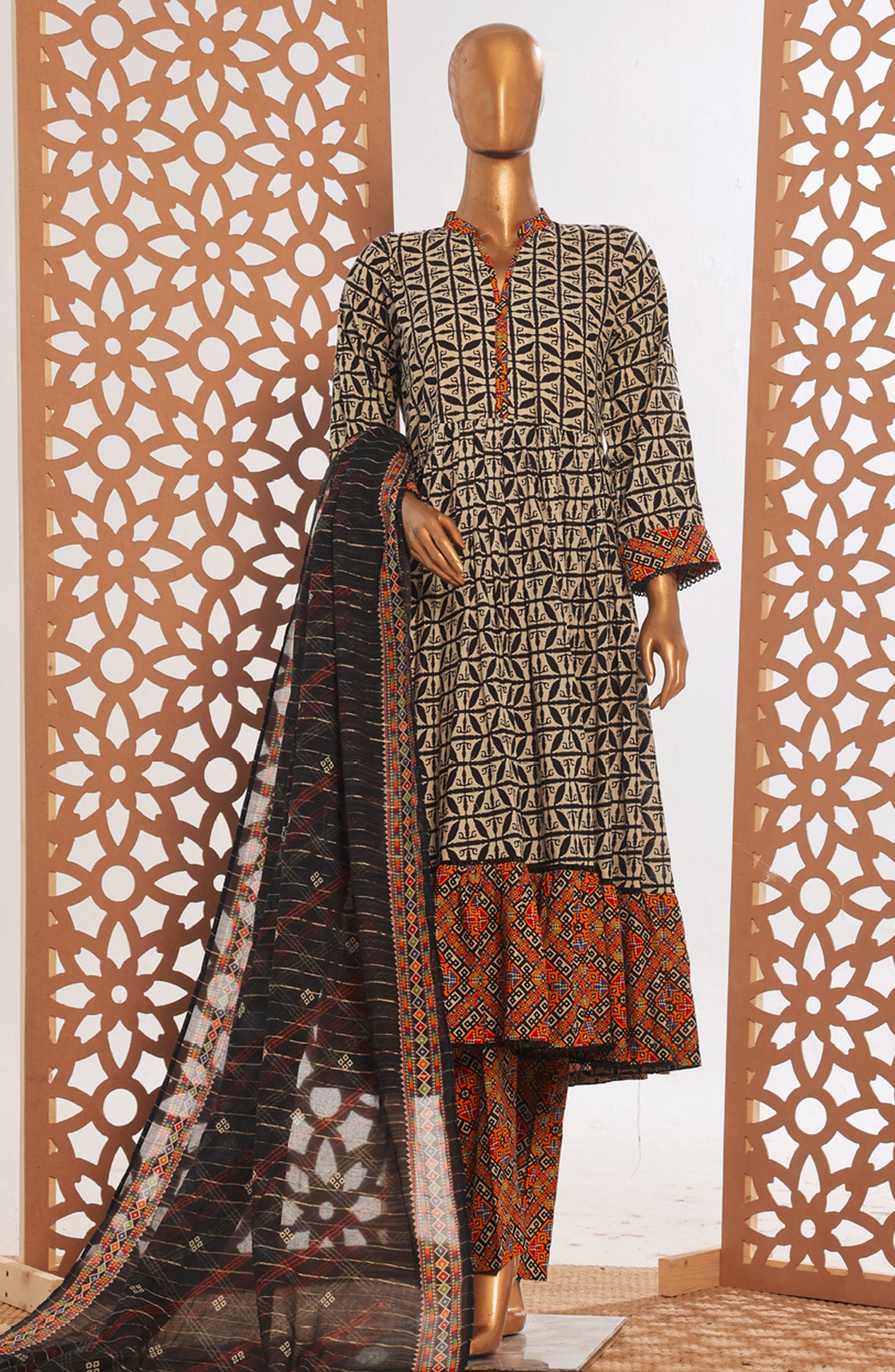 Bin Saeed Printed Lawn Stitched 3 Piece Frock - D-08 - BS25PPFC - Black - Summer Collection