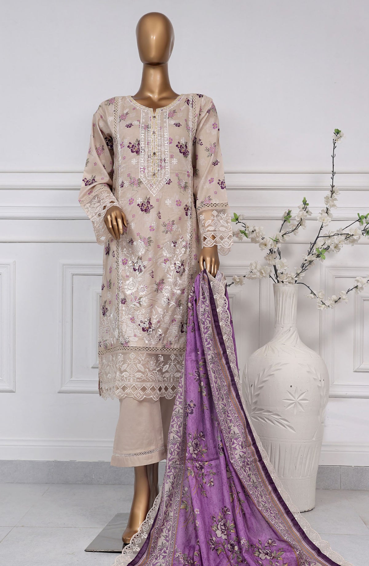 Sadabahar Embroidered Lawn Stitched 3 Piece Suit - D-10 - SB2525SEL - Pink - Summer Collection