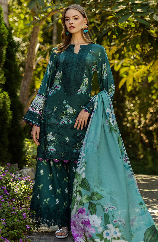 Elaf Chikankari Lawn Unstitched 3 Piece Suit - E L K - 0 7 B Jadeembrace - EL25PC - Green - Summer Collection