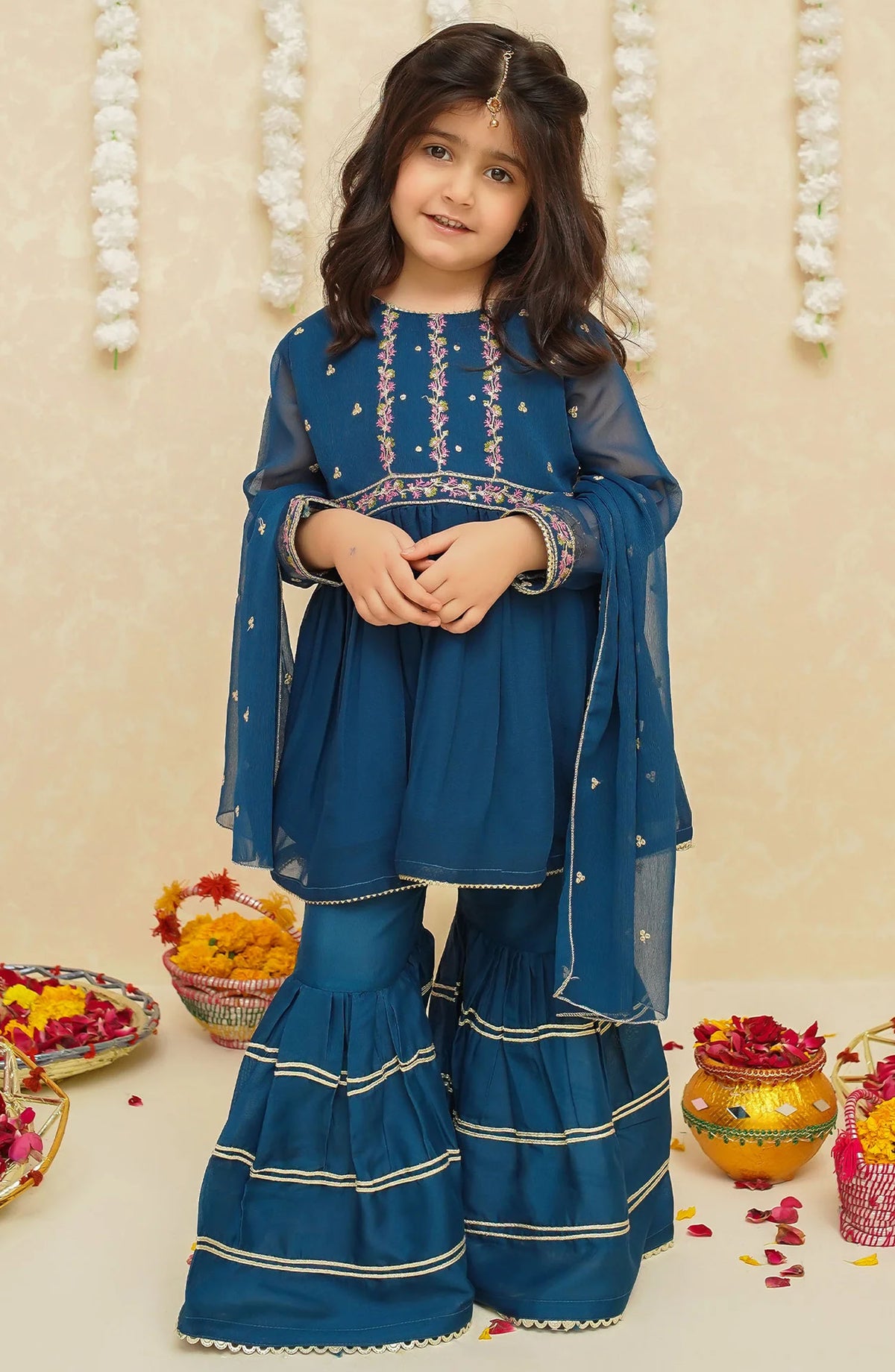Gulzar by Modest Festive Chiffon Stitched 3 Piece Suit - 9250 - MOD25G - Blue - Girls Collection