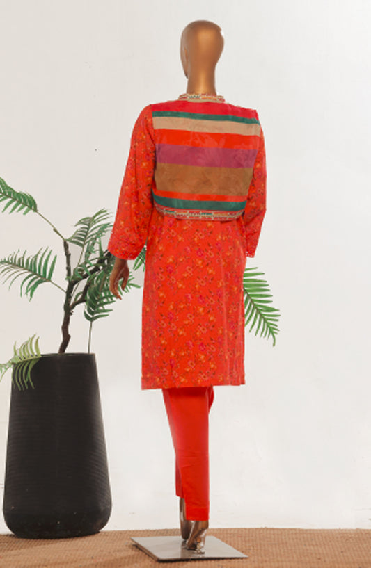 Bin Saeed Embroidered Lawn Stitched 3 Piece Suit - D-04 - BS25ECL - Orange - Summer Collection