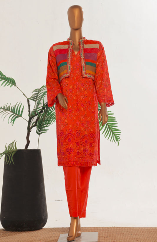 Bin Saeed Embroidered Lawn Stitched 3 Piece Suit - D-04 - BS25ECL - Orange - Summer Collection