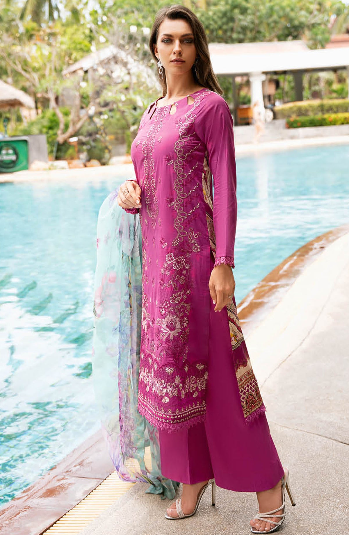 Riwayat by Ramsha Embroidered Lawn Unstitched 3 Piece Suit - Y-1109 - R25RLV11 - Pink - Summer Collection