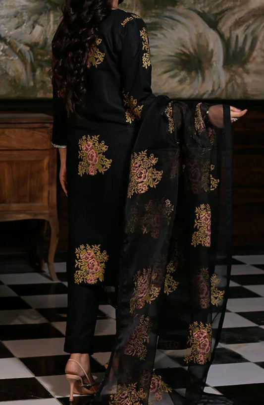 Pret Diaries Printed Raw Silk Stitched 3 Piece - 50150 - PD25WC - Black - Winter Collection